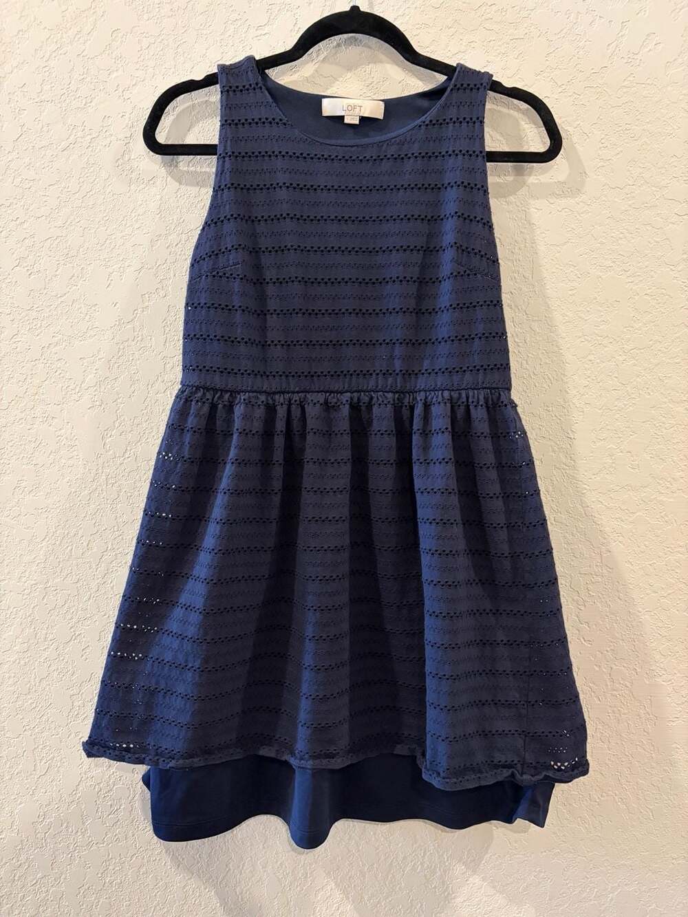 LOFT Women's Navy Sleeveless Eyelet Fit and Flare Dress